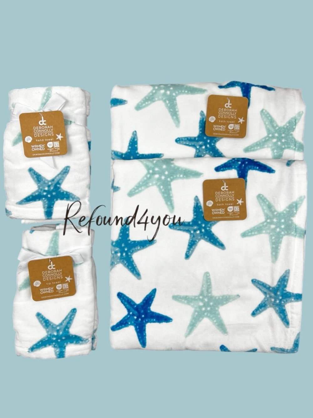 Deborah Connolly  - ‘Ocean Starfish’ bath towel set. NWT